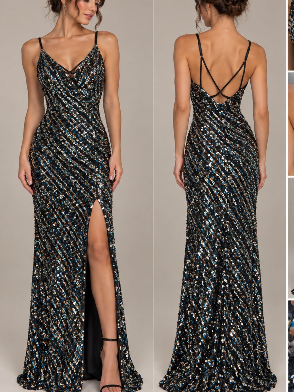 Primavera Multicolor Sequin Formal Gown Size 4 Prom Evening Dress
Black Sequi